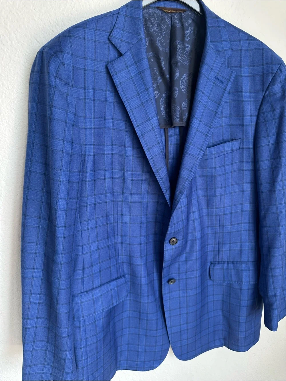 Robert Talbott Carmel Loro piana Wool blazer‎ blue plaid 46T s130 Sport Coat